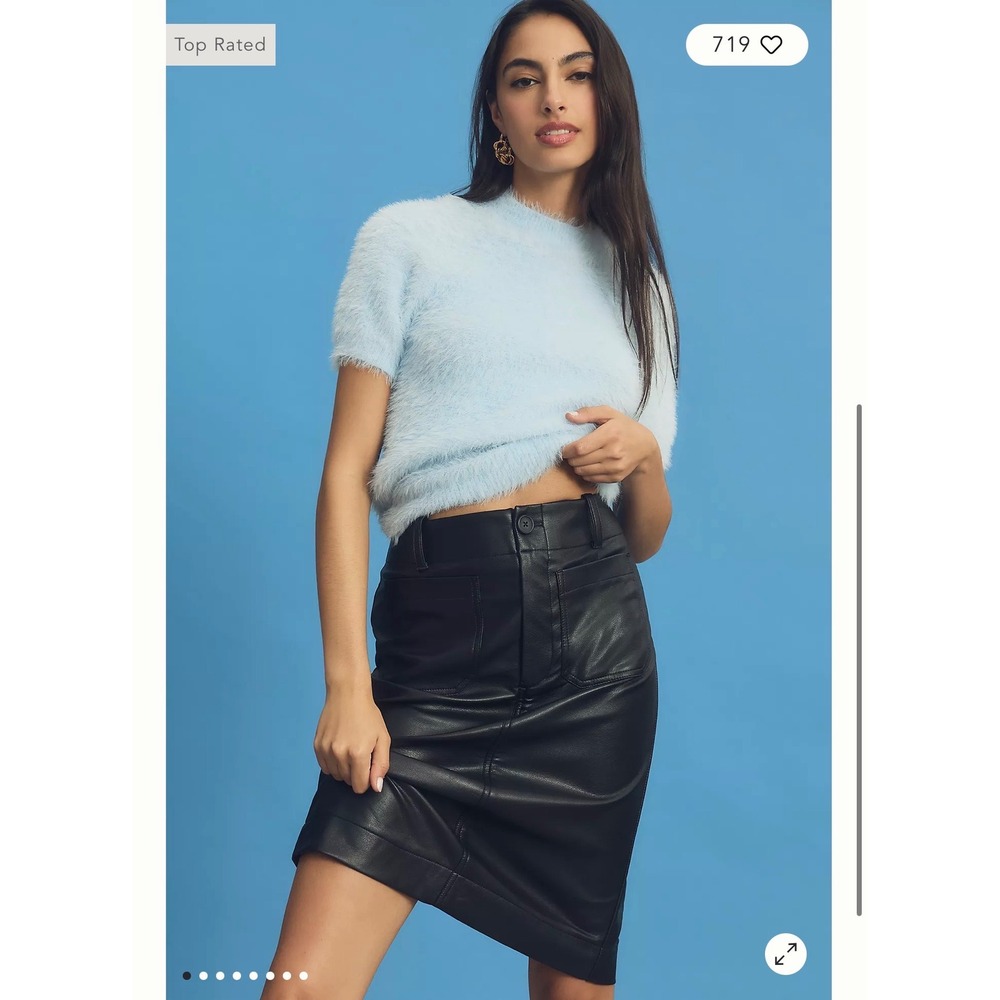 Maeve‎ Anthropologie Colette Faux Leather Skirt Women Large Black Pencil Midi
